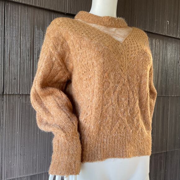 🔥Express Cable Knit Fuzzy Soft Pullover Sweater Bohemian Earthy Brown Size S - Picture 2 of 15